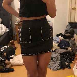 Faux leather studded mini skirt